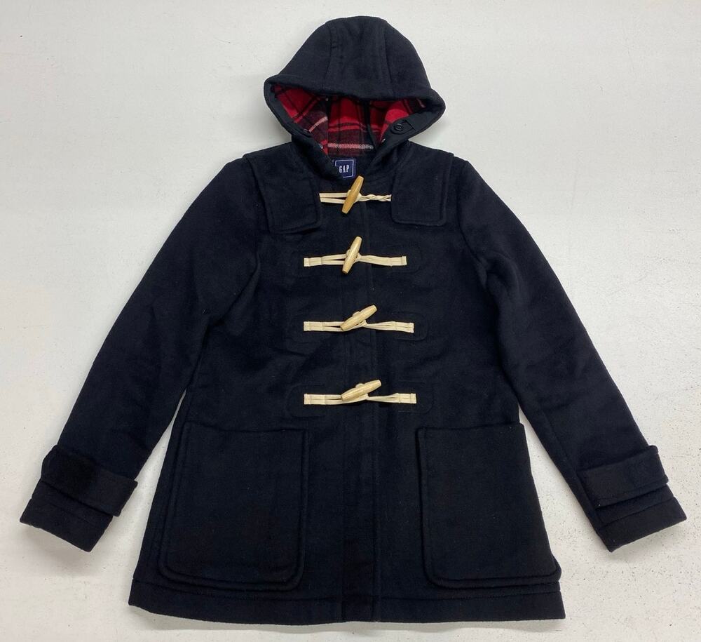Women Gap Duffle toggle zip-up wool lined hooded jacket pea coat, XS